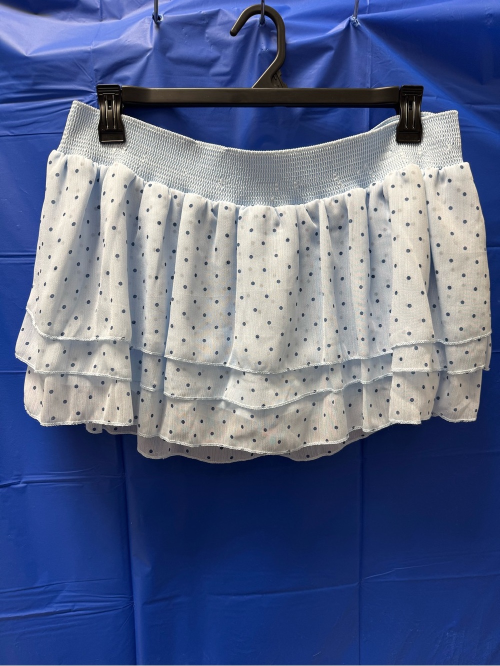 No Boundaries Light Blue Polka Dot Tiered Mini Skirt